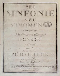 Frontispice van de partituur voor Sei sinfonie a piu strumenti op. 5 (eerste symfonie) door Francois Joseph Gossec