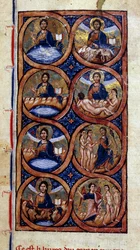 Genesis: weergave van de verschillende stadia van wereldcreatie (kosmogonie). Miniatuur uit een manuscript 