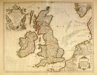 Geografische kaart van Engeland en Ierland. Atlas door G. Delysle