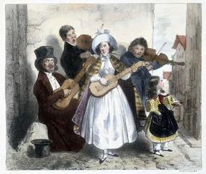 Groep straatmuzikanten, eind 19e eeuw