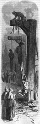 Ophanging van de duivel aan een olijfboom, barbier door Lodewijk XI. Gravure van de 19e eeuw