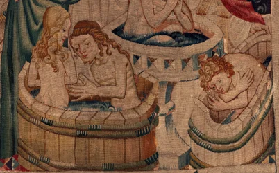 Geschiedenis van Sint Piat en Sint Eleuthère, Scene 7 doop van de ballingen christenen, Detail. De doop