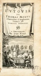 Geïllustreerde frontispice van het in het Frans vertaalde boek "L