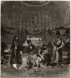 Binnen in een Turkse tent (Turkmena, Irak), thuis bij een familie