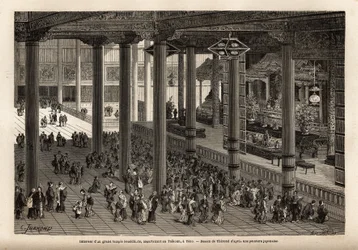 Interieur van een grote boeddhistische tempel in Yedo