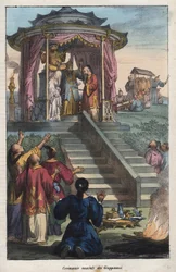 Japanse bruiloften - Huwelijksceremonie van de Japanners - gravure uit ‘Usi e Costumi di Tutti i Popoli dell