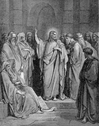 Jezus Christus in de synagoge. Volgens het evangelie volgens Lucas.
