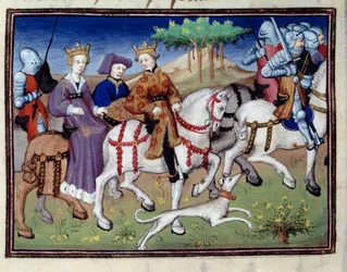 Koning Filips VI van Valois en de Witte Koningin van Navarra (?) Vertrekken voor de jacht