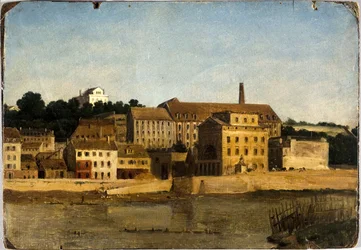 De raffinaderij en de tuin Delessert, in Passy, gezien vanaf de linkeroever (circa 1820)