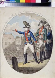 Veldmaarschalk Alexandr Suvorov inspecteert de troepen voor de keurvorst van Saksen in Warschau in 1794 tijdens de Kościuszko-opstand