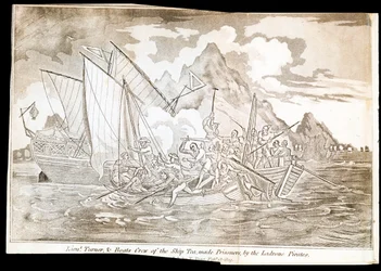 Luitenant Turner, & Bootbemanning van het Schip Tea, gevangen genomen door de Ladrone Piraten