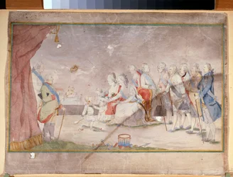 De keizerin Catharina II met haar familie en hovelingen