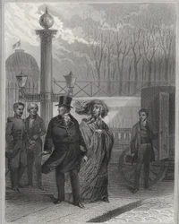 Louis Philippe en zijn familie buiten het Tuilerieënpaleis - Troonsafstand van Louis-Philippe I, 24 februari 1848 en oprichting van de Tweede Republiek - Revolutie van februari 1848. Het volk bestormde de Tuilerieën op 24 februari 1848 na de koning