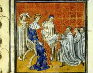 Lodewijk X (1289-1316) verleent een charter aan de Joden van het koninkrijk - Verlossing door de Joden, in 1315, van hun recht om terug te keren naar het koninkrijk Frankrijk na de verdrijving van 1308 door Filips de Schone. Ze zijn herkenbaar aan het witt