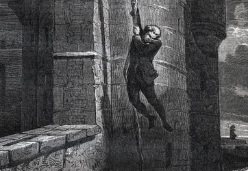 Masers De Latude ontsnapt uit de Bastille - Ontsnapping uit de Bastille door Jean Henry, genaamd Danry, genaamd Masers de Latude (1725-1805) - gravure in 