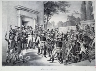 Vergadering van generaals en officieren in Napoleon Bonaparte rond 7 uur 
