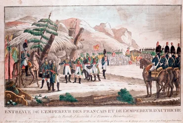 Ontmoeting van twee keizers na de Slag bij Austerlitz, 4 december 1805 (Napoleon Bonaparte en Frans II, Heilige Roomse Keizer)