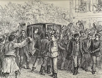 Natalia van Servië (1859-1941). Prinses-gemalin van Servië van 1875 tot 1882 en daarna koningin-gemalin van Servië van 1882 tot 1889, als de vrouw van Milan I van Servië. De verdrijving van koningin Natalie uit Servië: de studenten redden de koningin van d