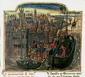 NAVIGATIE: Laden van een koopvaardijschip, laat 15e eeuw