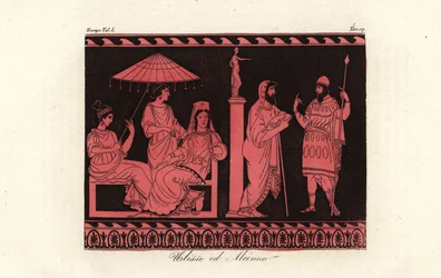 Odysseus vermaakt door Alcinous, heerser van de Phaiaciërs op het eiland Scheria