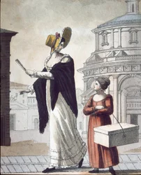 Oude handel: de modiste en haar assistent. (Lithografie)