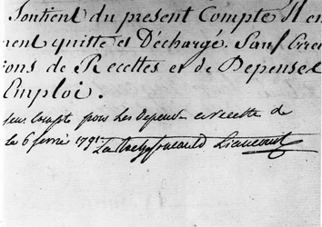 Bevel van de centrale administratie van het departement Ain, ondertekening van de Hertog van de Rochefoucauld Liancourt - Rochefoucauld Familiearchieven