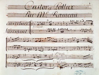 Pagina van muzikale partituur van Castor et Pollux, lyrische tragedie door Rameau (1737)