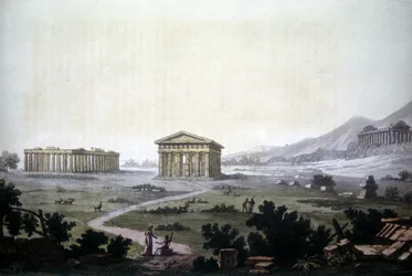 Schilderij van de tempels van Paestum, huidig Capaccio