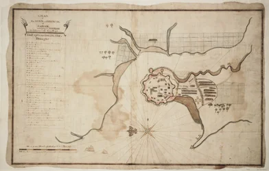 Plan van stad en fort van Gariah, ca. 1755