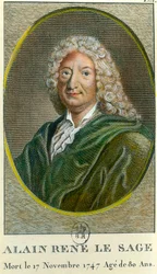 Portret van Alain Rene Lesage (Alain-Rene Le Sage) (1668-1747) Franse schrijver. Gravure van de 18e eeuw. Privécollectie