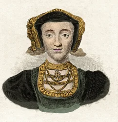 Portret van Anna van Kleef (1515-1557) Vierde vrouw van koning Hendrik VIII Gravure uit de 19e eeuw