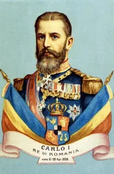 Portret van Charles I (Carol I), koning van Roemenië. Chromolithografie uit de 19e eeuw