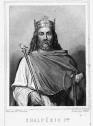 Portret van Chilperic I, koning van Neustrië - in "Histoire des Français" door Lavallée, gravure, sd