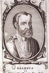 Portret van Claude Galien (Klaudios Galenos of Claudio Galeno of Claudius Galenus of Galen, ca. 131 - ca. 201), Griekse arts. 18e-eeuwse gravure.