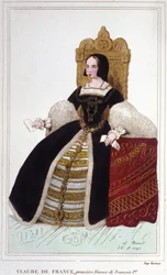 Portret van Claude de France (1499 - 1524) vrouw van François I, koning van Frankrijk. Gravure uit 1830