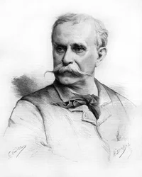 Portret van Ernest Reyer, Franse componist (1823 tot 1909). Tekening door M.G. Vuillier.