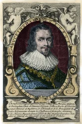 Portret van George Villiers (1592-1628), hertog van Buckingham. Gravure uit de 17e eeuw