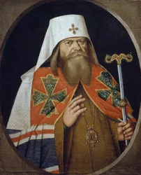 Portret van Hadrianus (1627-1700), Orthodoxe Aartsbisschop Patriarch van Moskou, schilderij door anonieme auteur uit de 17e eeuw