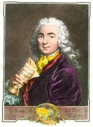 Portret van Jean Marie Leclair (1697-1764) muzikant, componist en balletmeester van de koninklijke kamer. Gravure uit de 18e eeuw. Privécollectie