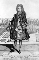 Portret van John Law (1671-1729) te voet, Schotse financier die in 1720 failliet ging (Gebeurtenis van Quincampoixstraat)