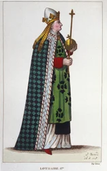 Portret van Lotharius I (795-855), Keizer van het Westen en Koning van Italië gravure uit 1830