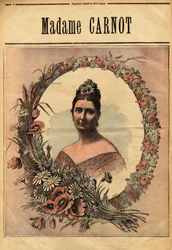 Portret van Madame Cecile Dupont-White (1841-1898), getrouwd in 1863 met Sadi Carnot (1837-1894) president van de Franse republiek van 1887 tot 1994. Gravure in 