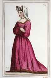 Portret van Marguerite de Sassenage, Dame van Beaumont. Minnares van Lodewijk XI. Gravure uit 1830.