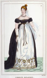 Portret van Marie-Annonciade bekend als Caroline Bonaparte (1782-1839), prinses Murat, koningin van Napels. Gravure uit 1830