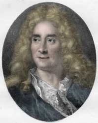 Portret van Michel Boyron (Michel Baron), Engelse acteur en toneelschrijver (1653-1729) - gravure