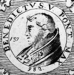Portret van Paus Benedictus V. Gravure uit de 19e eeuw