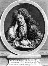 Portret van Richard Delalande, superintendent van de Muziek van de Koning; geb. 15 dec. 1657 in Parijs; overl. 18 jan. 1726