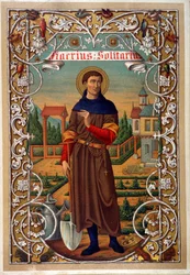Portret van Sint Fiacre (tuinman, kluizenaar bij Meaux), boek n.d. 19e eeuw