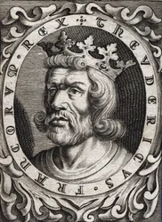 Portret van Thierry I (? - 533), Koning van Austrasië. 18e-eeuwse gravure