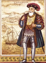 Portret van Vasco de Gama (chromolithografie)